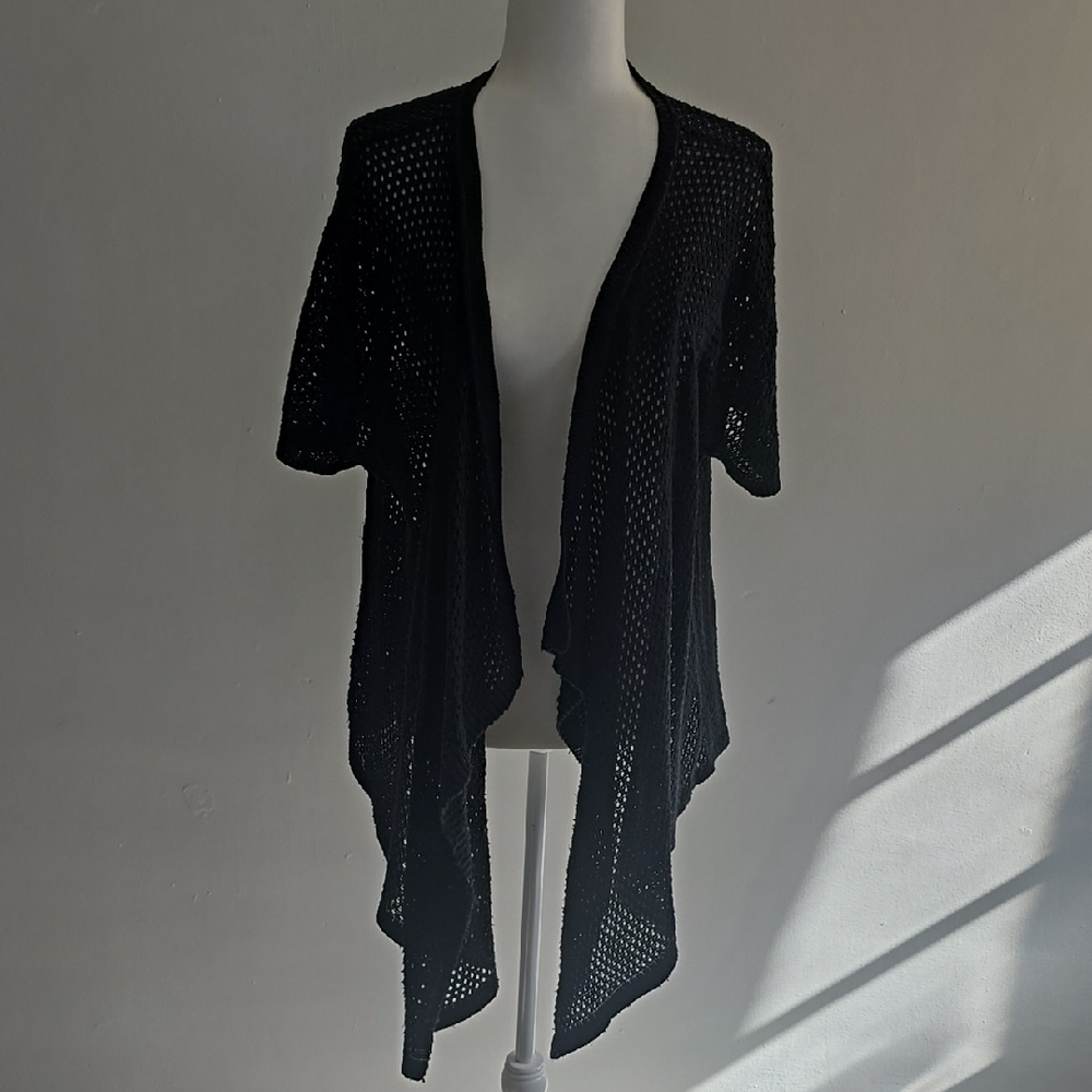 Notations knit elegant Black Open-Front Sweater shawl size XL